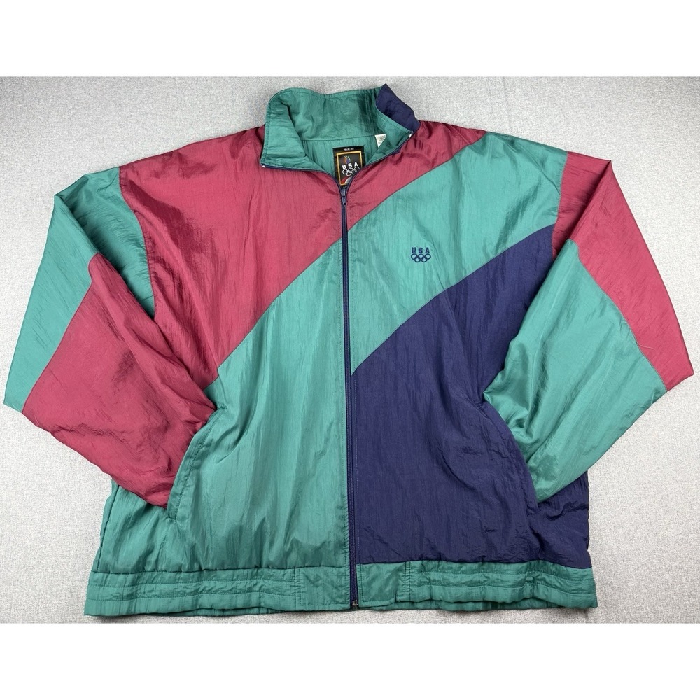 Vintage USA Olympic Windbreaker Jacket XL Colorblock JCPenney 90s Nylon